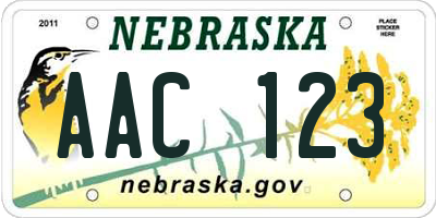 NE license plate AAC123