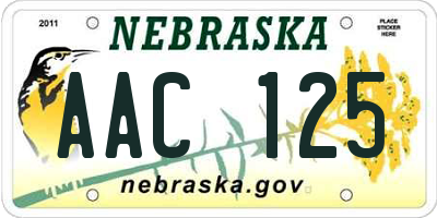 NE license plate AAC125