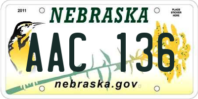 NE license plate AAC136