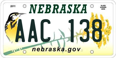 NE license plate AAC138