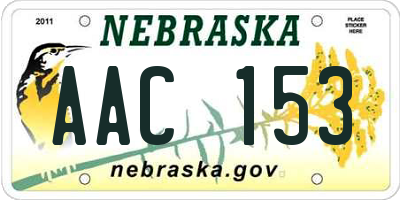 NE license plate AAC153