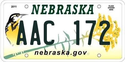 NE license plate AAC172