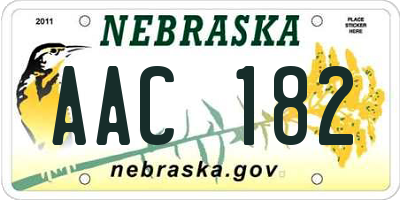 NE license plate AAC182