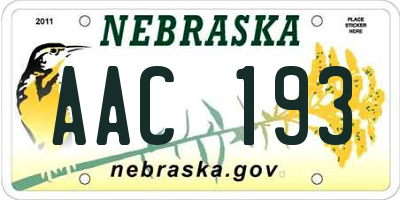 NE license plate AAC193