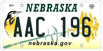 NE license plate AAC196