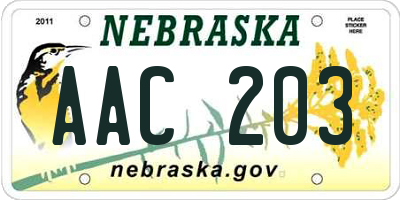 NE license plate AAC203