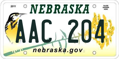 NE license plate AAC204