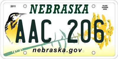 NE license plate AAC206