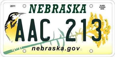 NE license plate AAC213