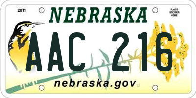 NE license plate AAC216