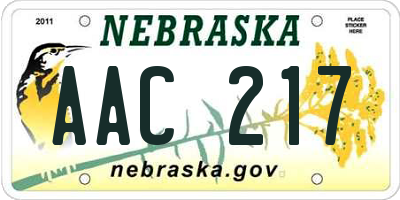 NE license plate AAC217