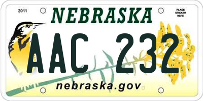 NE license plate AAC232