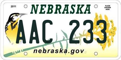 NE license plate AAC233