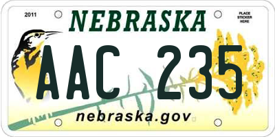 NE license plate AAC235