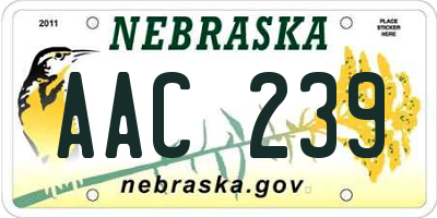 NE license plate AAC239