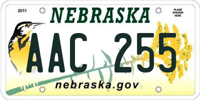 NE license plate AAC255