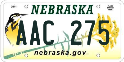 NE license plate AAC275