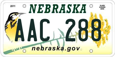 NE license plate AAC288