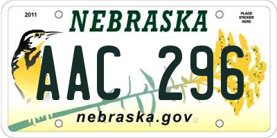 NE license plate AAC296