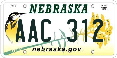 NE license plate AAC312