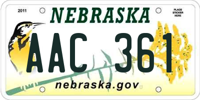 NE license plate AAC361