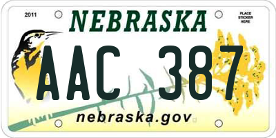 NE license plate AAC387