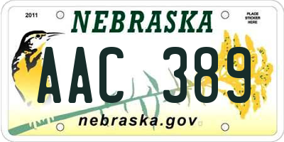 NE license plate AAC389