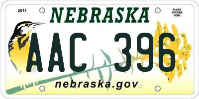 NE license plate AAC396