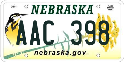 NE license plate AAC398