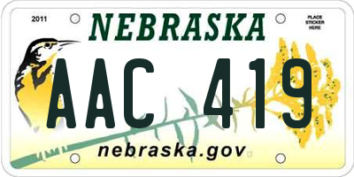 NE license plate AAC419