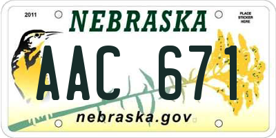 NE license plate AAC671