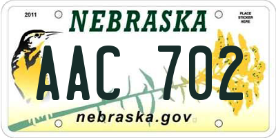 NE license plate AAC702