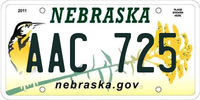 NE license plate AAC725