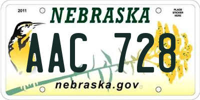 NE license plate AAC728