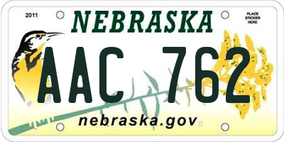 NE license plate AAC762