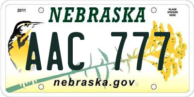 NE license plate AAC777