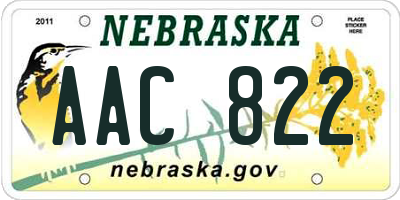 NE license plate AAC822
