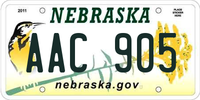 NE license plate AAC905