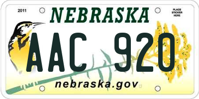 NE license plate AAC920