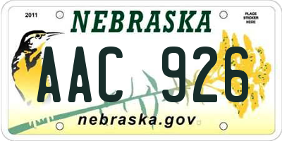 NE license plate AAC926