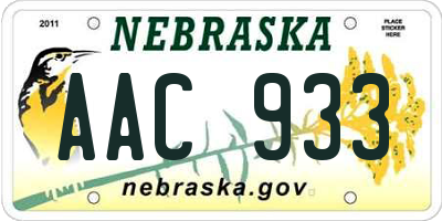 NE license plate AAC933