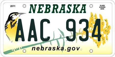 NE license plate AAC934