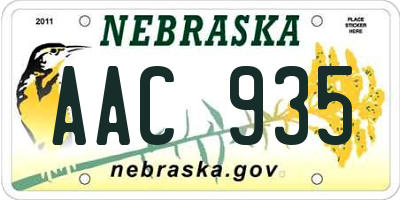 NE license plate AAC935