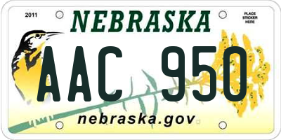 NE license plate AAC950
