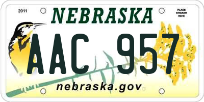 NE license plate AAC957