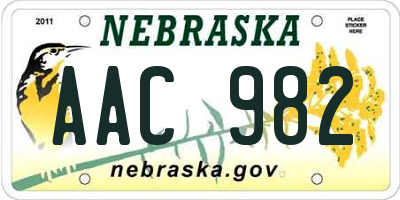 NE license plate AAC982