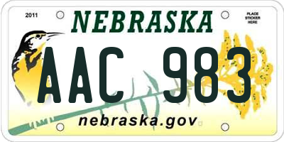 NE license plate AAC983