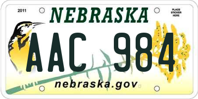 NE license plate AAC984