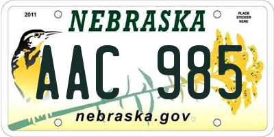 NE license plate AAC985