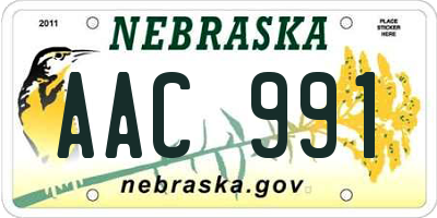 NE license plate AAC991